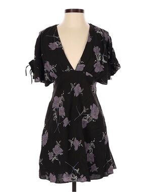 Free People Black Mini Dress with Lavender and Yellow Floral Print